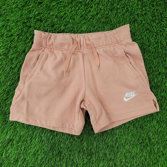 NIKE Swoosh Gym Shorts Women M/L Pink Peach Embroidered Logo - Picture 1 of 16